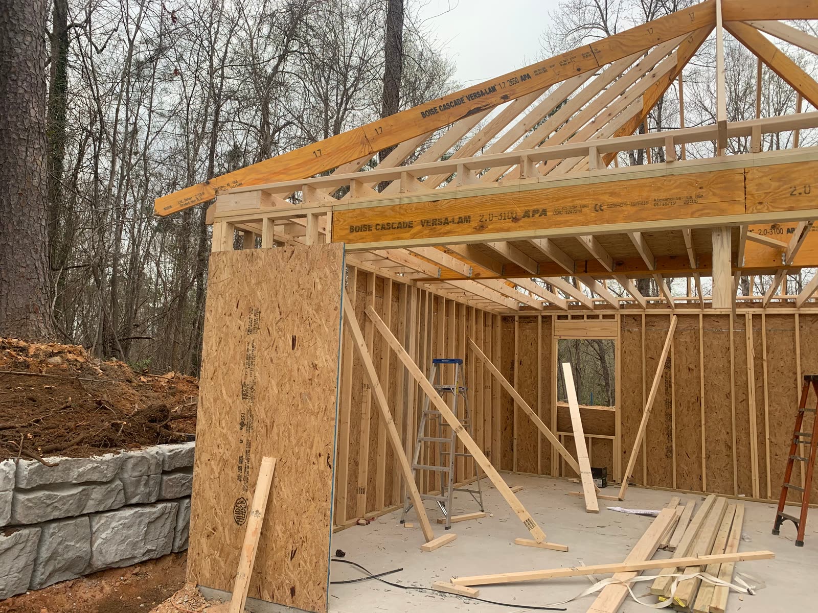 Garage addition framing with engineered LVL beams